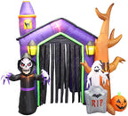 8.5 Foot Halloween Inflatable Haunted House Castle with Skeleton, Ghost &amp; Skulls