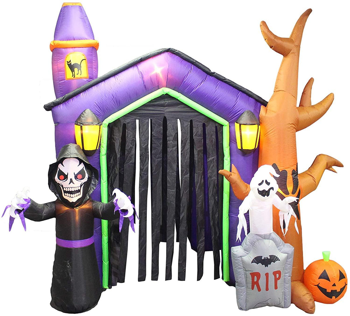 8.5 Foot Halloween Inflatable Haunted House Castle with Skeleton, Ghost, Tree and Pumpkin Lights Decor Outdoor Indoor Holiday Decorations, Blow up Lighted Yard Decor, Lawn Inflatables Home Family Outside