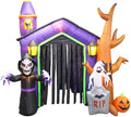 8.5 Foot Halloween Inflatable Haunted House Castle with Skeleton, Ghost, Tree and Pumpkin Lights Decor Outdoor Indoor Holiday Decorations, Blow up Lighted Yard Decor, Lawn Inflatables Home Family Outside