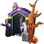 8.5 Foot Halloween Inflatable Haunted House Castle with Skeleton, Ghost, Tree and Pumpkin Lights Decor Outdoor Indoor Holiday Decorations, Blow up Lighted Yard Decor, Lawn Inflatables Home Family Outside