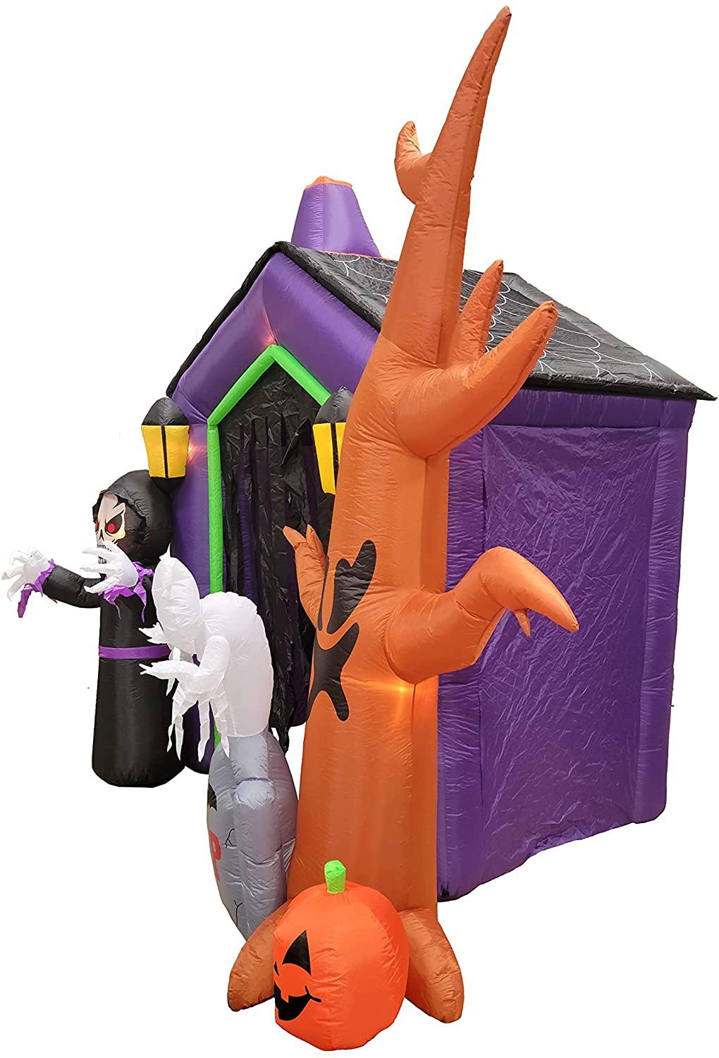 8.5 Foot Halloween Inflatable Haunted House Castle with Skeleton, Ghost &amp; Skulls