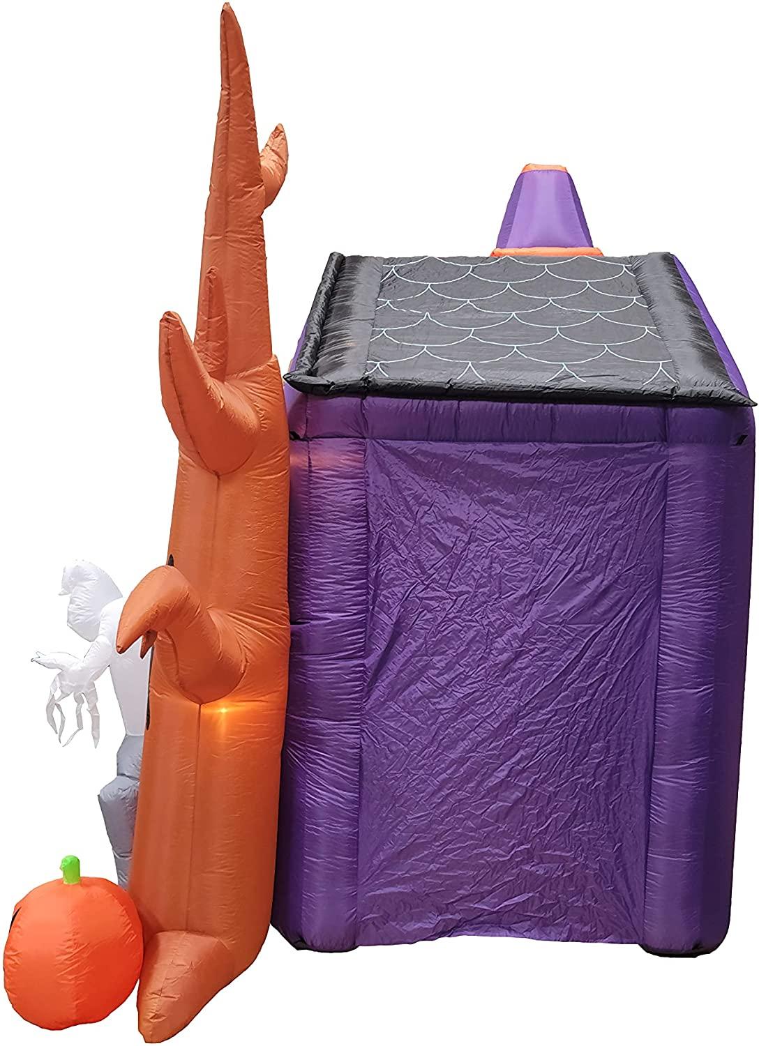 8.5 Foot Halloween Inflatable Haunted House Castle with Skeleton, Ghost, Tree and Pumpkin Lights Decor Outdoor Indoor Holiday Decorations, Blow up Lighted Yard Decor, Lawn Inflatables Home Family Outside