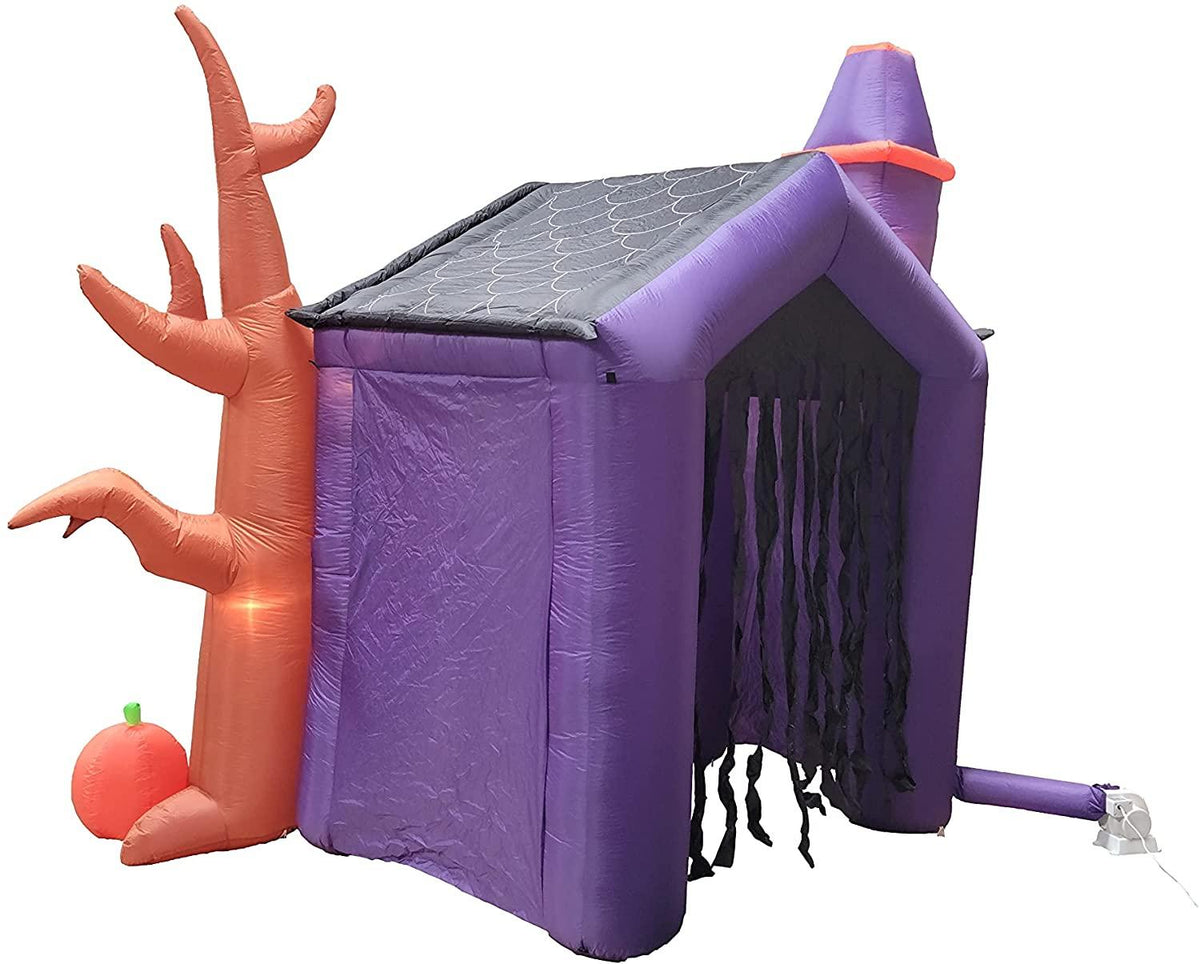 8.5 Foot Halloween Inflatable Haunted House Castle with Skeleton, Ghost &amp; Skulls