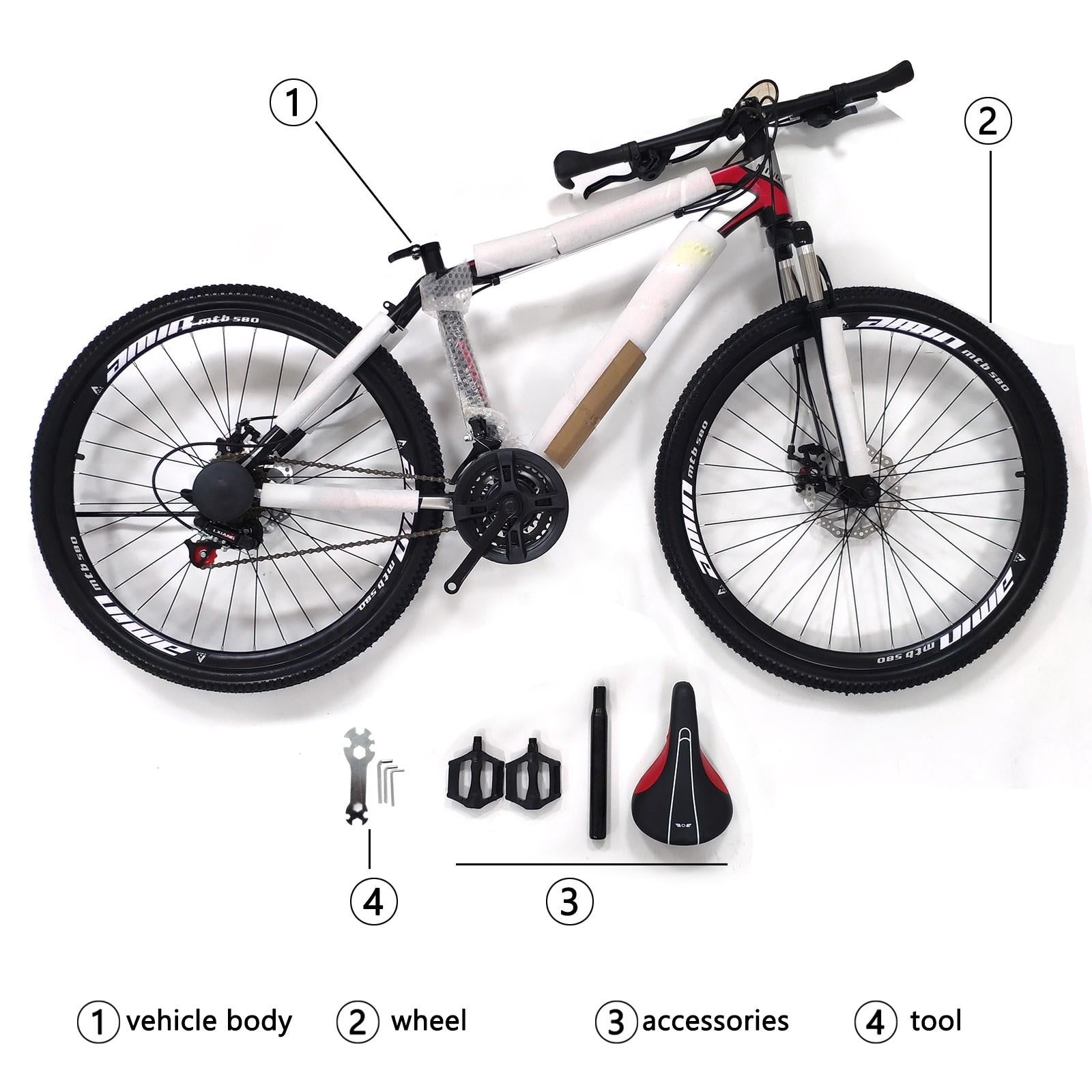 Unisex Adult Mountain Bike 26 Inch 21 Speed Mountain Bike Hot Sell MTB 26" Wheels 21 Speed Bicycle Disc Bicycles+Bike Lock+Air Pump Black White Blue Red