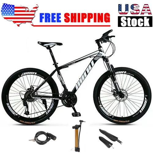Unisex Adult Mountain Bike 26 Inch 21 Speed Mountain Bike Hot Sell MTB 26" Wheels 21 Speed Bicycle Disc Bicycles+Bike Lock+Air Pump Black White Blue Red