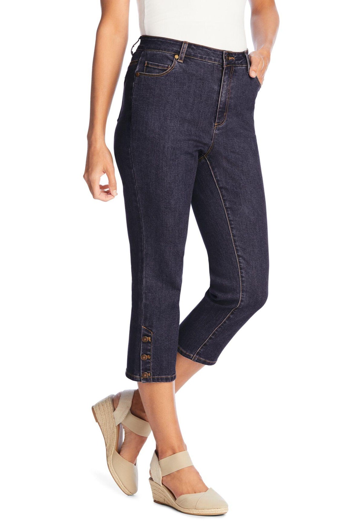 perfect denim capri with button trim