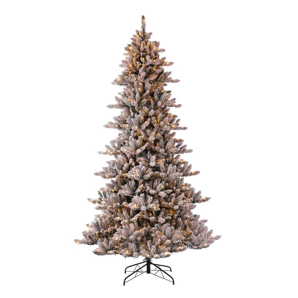 9 ft. Pre-Lit Snow Flocked Fir Artificial Christmas Tree with 650 Warm White Lights