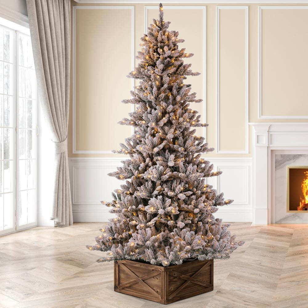 9 ft. Pre-Lit Snow Flocked Fir Artificial Christmas Tree with 650 Warm White Lights