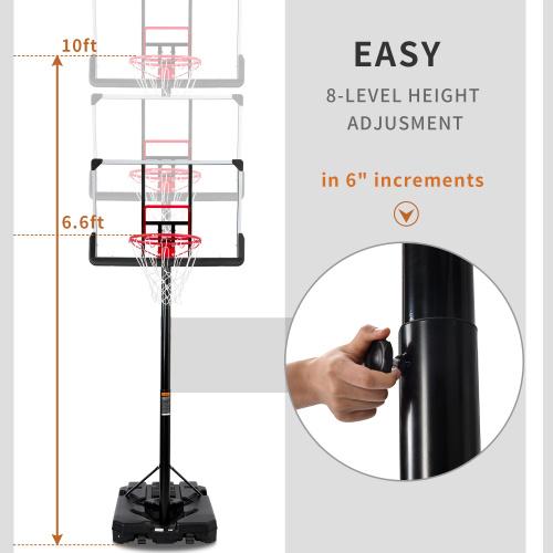 Portable Basketball Hoop &amp; Goal, Outdoor Basketball System with 6.6-10ft Height Adjustment for Youth and Adults,Black