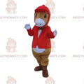 BIGGYMONKEYmascot costume of horse in jockey outfit, jockey costume