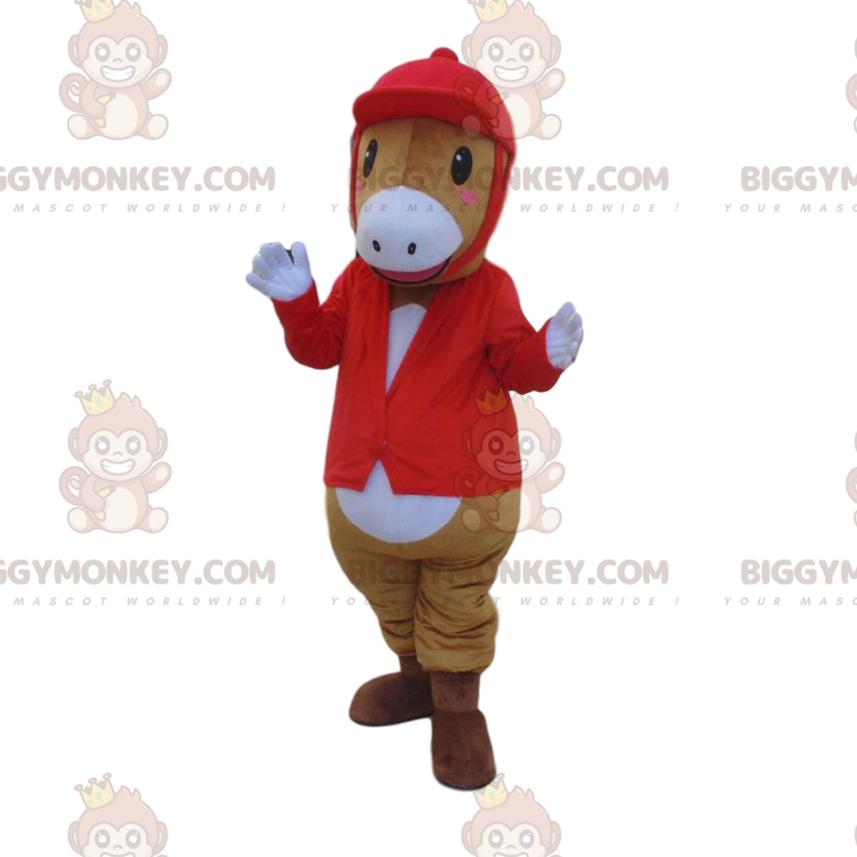 BIGGYMONKEYmascot costume of horse in jockey outfit, jockey costume