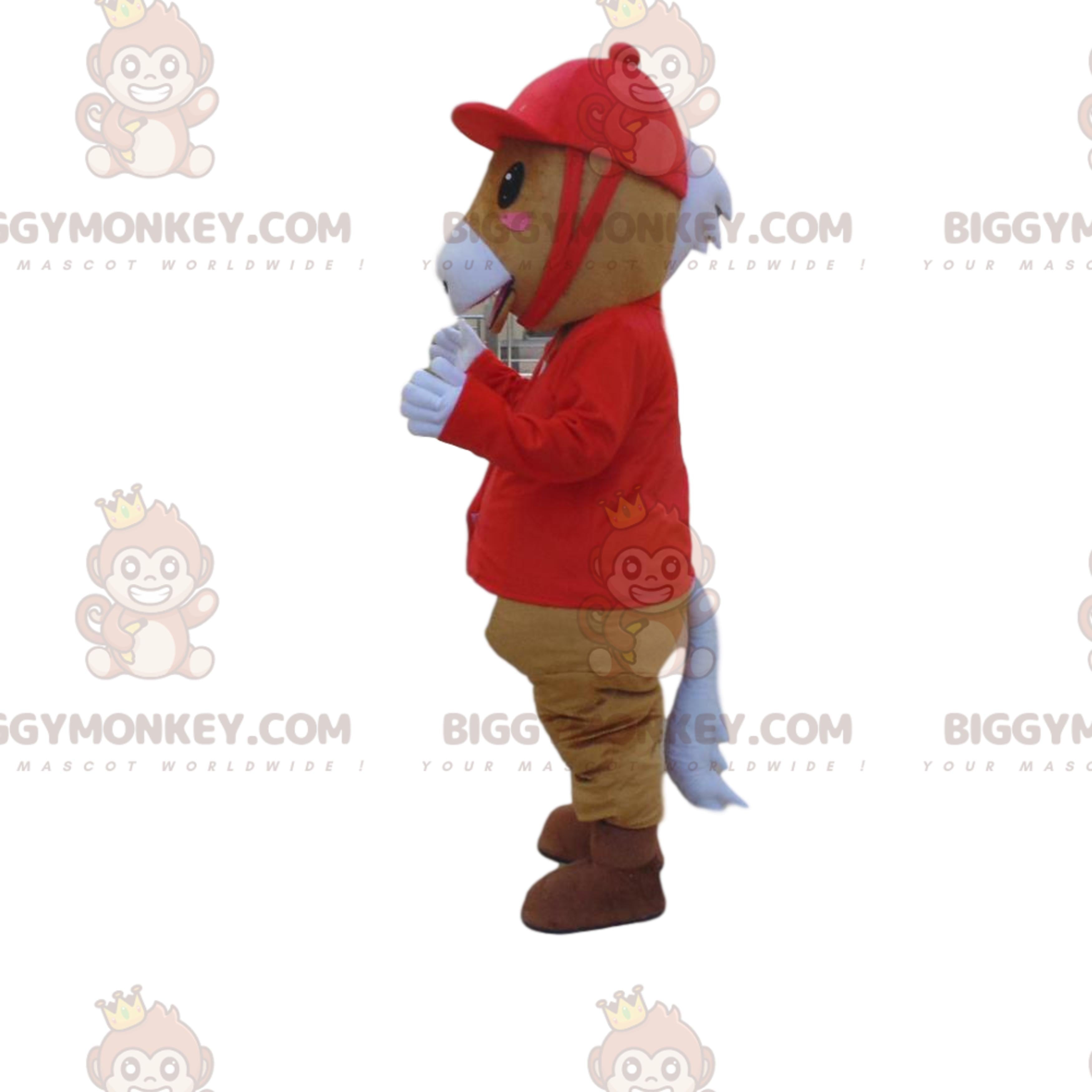 BIGGYMONKEYmascot costume of horse in jockey outfit, jockey costume
