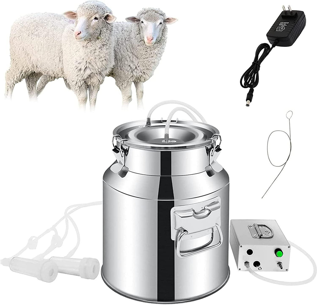 huidazhou milking supplies w/stainless steel bucket for goats, electric pulsation milking machine, vacuum pump milker for farm milking supplies for cows cattle or sheep, 5l