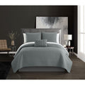 Chic Home Hayden Striped Box Stitched  Bed In A Bag Quilt Set - Queen 90x90", Grey - Queen,Grey