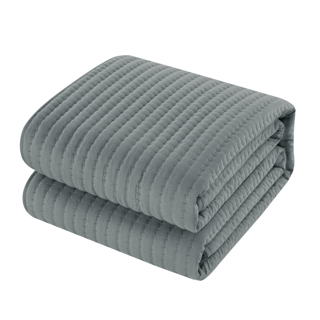 Chic Home Hayden Striped Box Stitched  Bed In A Bag Quilt Set - Queen 90x90", Grey - Queen,Grey