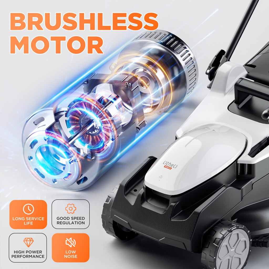 16 Inch Lawn Mower 2 x 20V Brushless Electric Mowers for Garden Yards, Lightweight Cordless Lawnmower with 6-Position Height Adjustment, 2 x 4.0Ah Battery Include