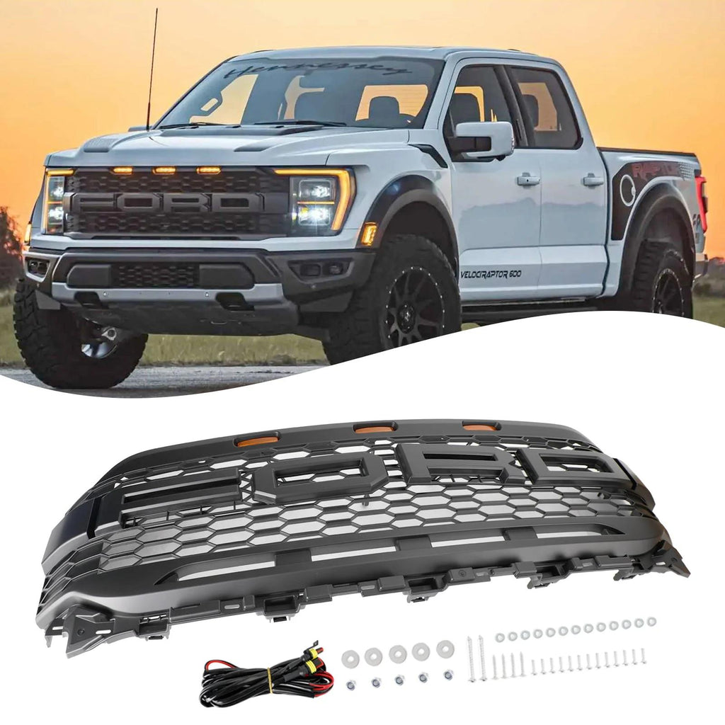21-23 Ford Raptor Style Replacement Front Bumper Grille Grill W/ LED Generic