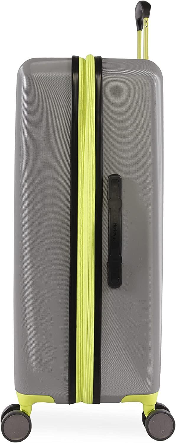 Suki Hardside Spinner Check in Luggage 29", Light Grey/Neon
