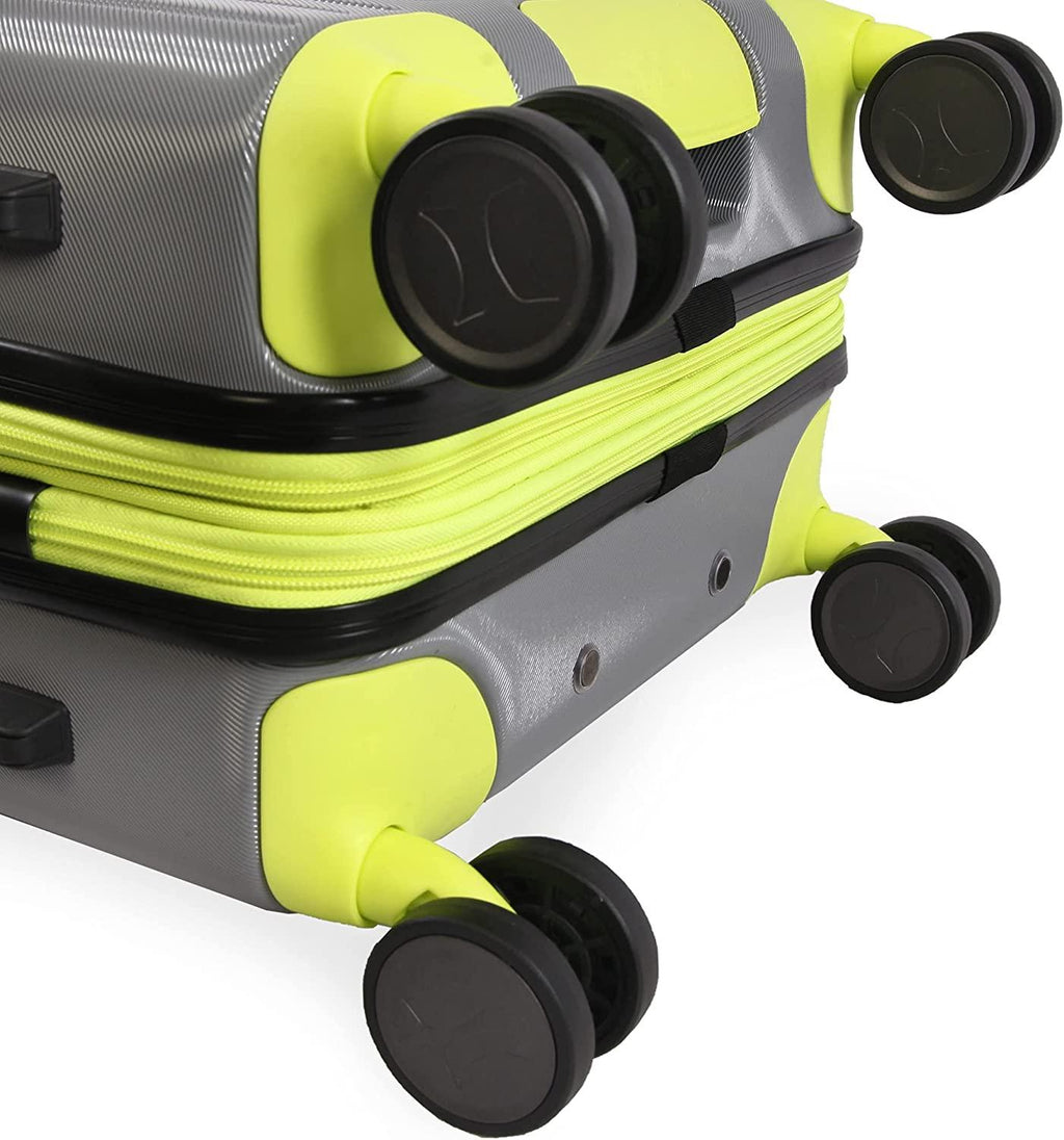 Suki Hardside Spinner Check in Luggage 29", Light Grey/Neon