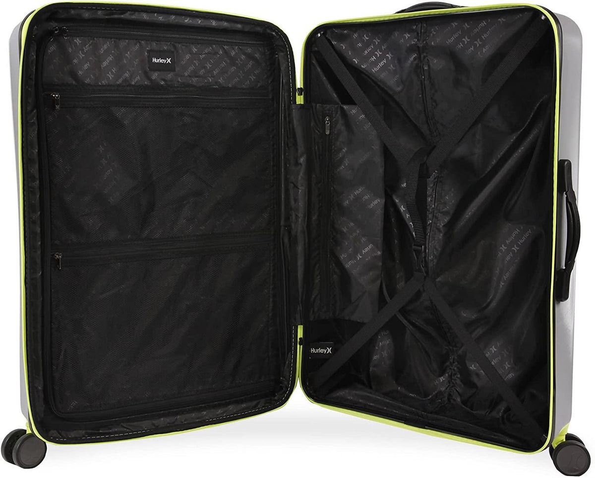Suki Hardside Spinner Check in Luggage 29", Light Grey/Neon