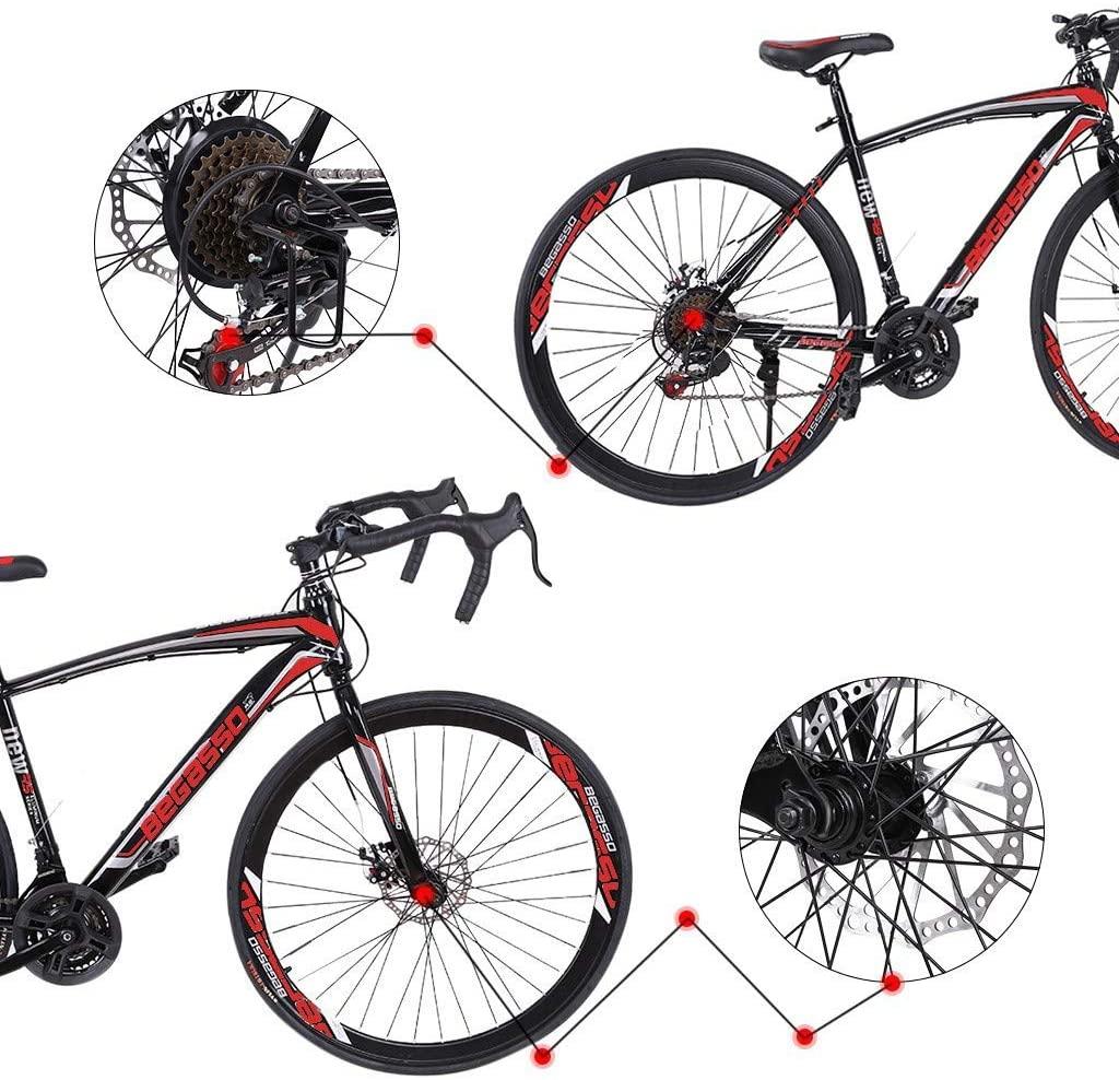 ZAIJMKD Lightweight Aluminum Road Bikes/Full Suspension 700c Wheels Road Bike with 21 Speed Disc Brakes/Racing Bicycle for Men and Women