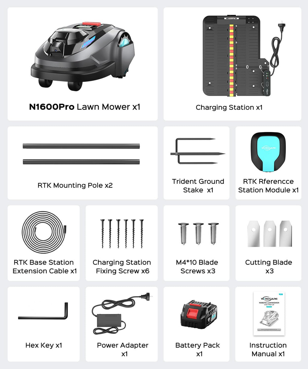N1600 PRO Wireless Robotic Lawn Mower, RTK &amp; Vision Navigation, Up to 0.4 Acre Coverage, Smart App Control, Multi-Zone Mapping, Systematic Mowing Robot