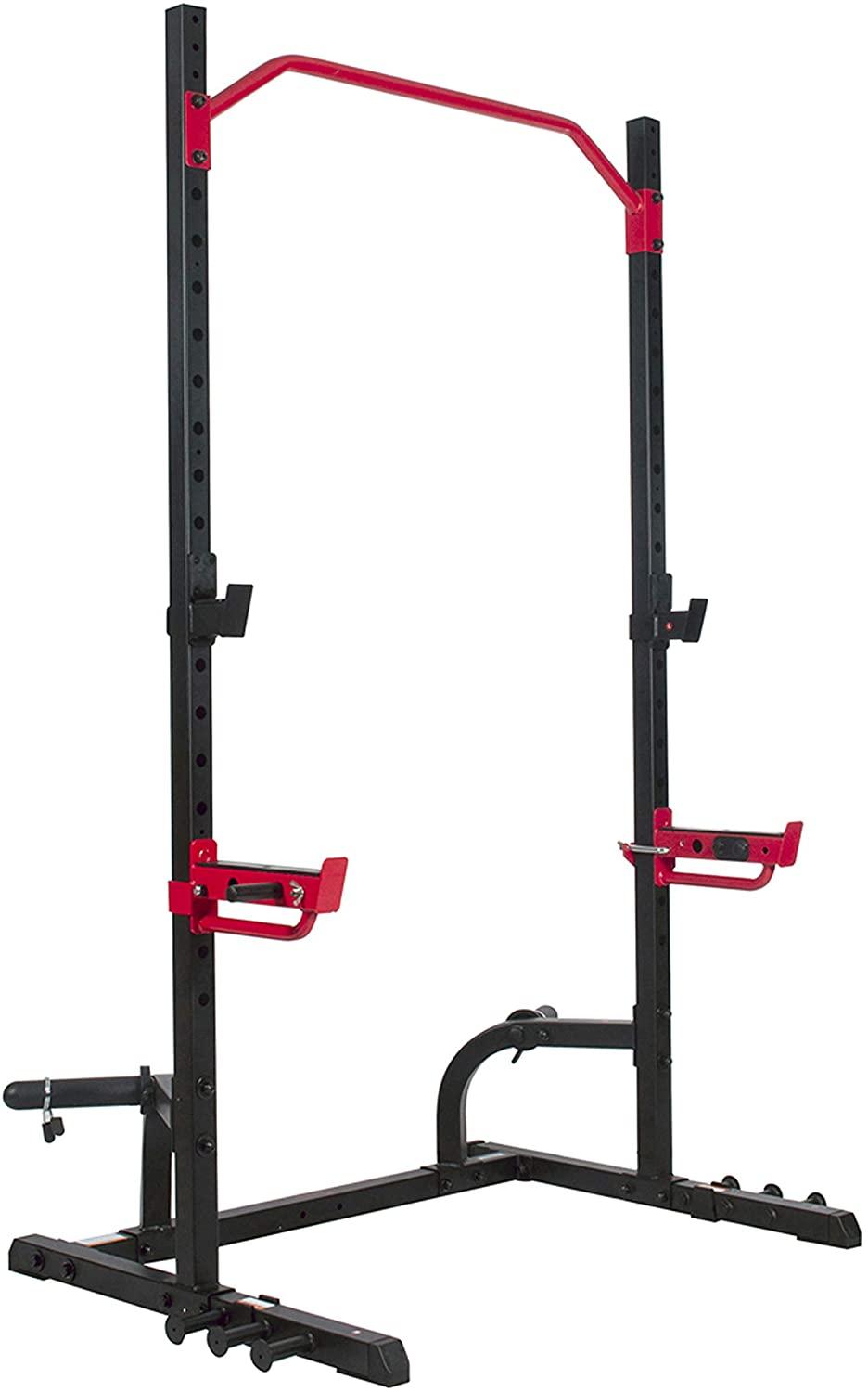 Sunny Health &amp; Fitness Power Zone Squat Stand Rack Power Ca- SF-XF9931, Black/Red