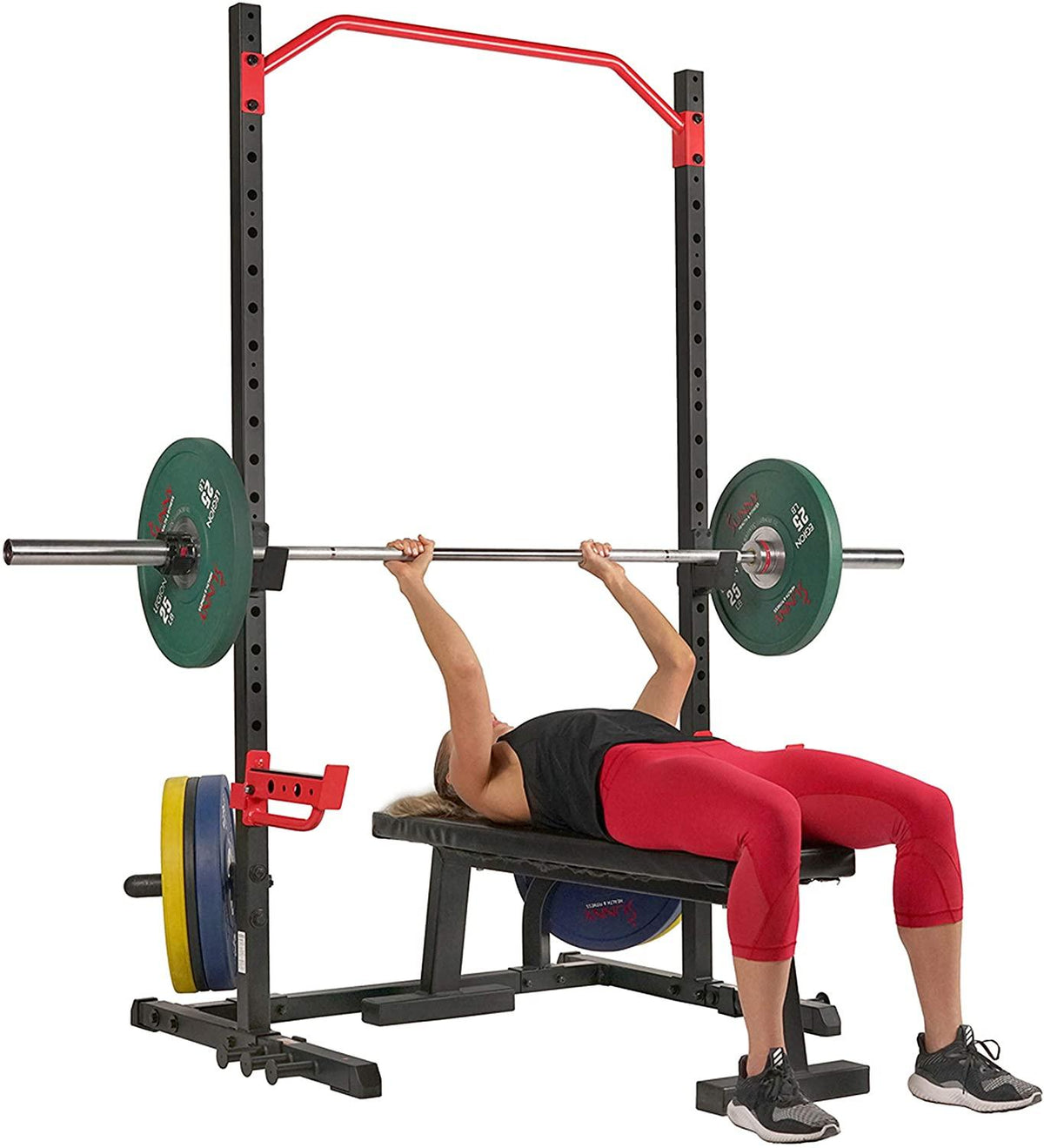 Sunny Health &amp; Fitness Power Zone Squat Stand Rack Power Ca- SF-XF9931, Black/Red