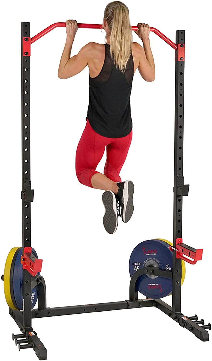 Sunny Health &amp; Fitness Power Zone Squat Stand Rack Power Ca- SF-XF9931, Black/Red