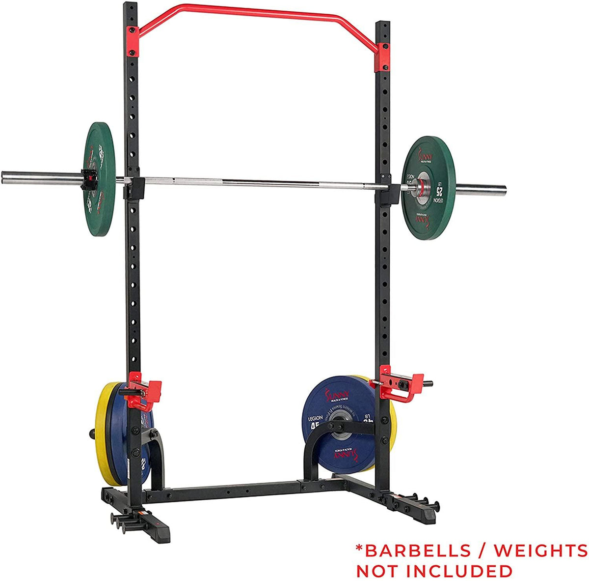 Sunny Health &amp; Fitness Power Zone Squat Stand Rack Power Ca- SF-XF9931, Black/Red