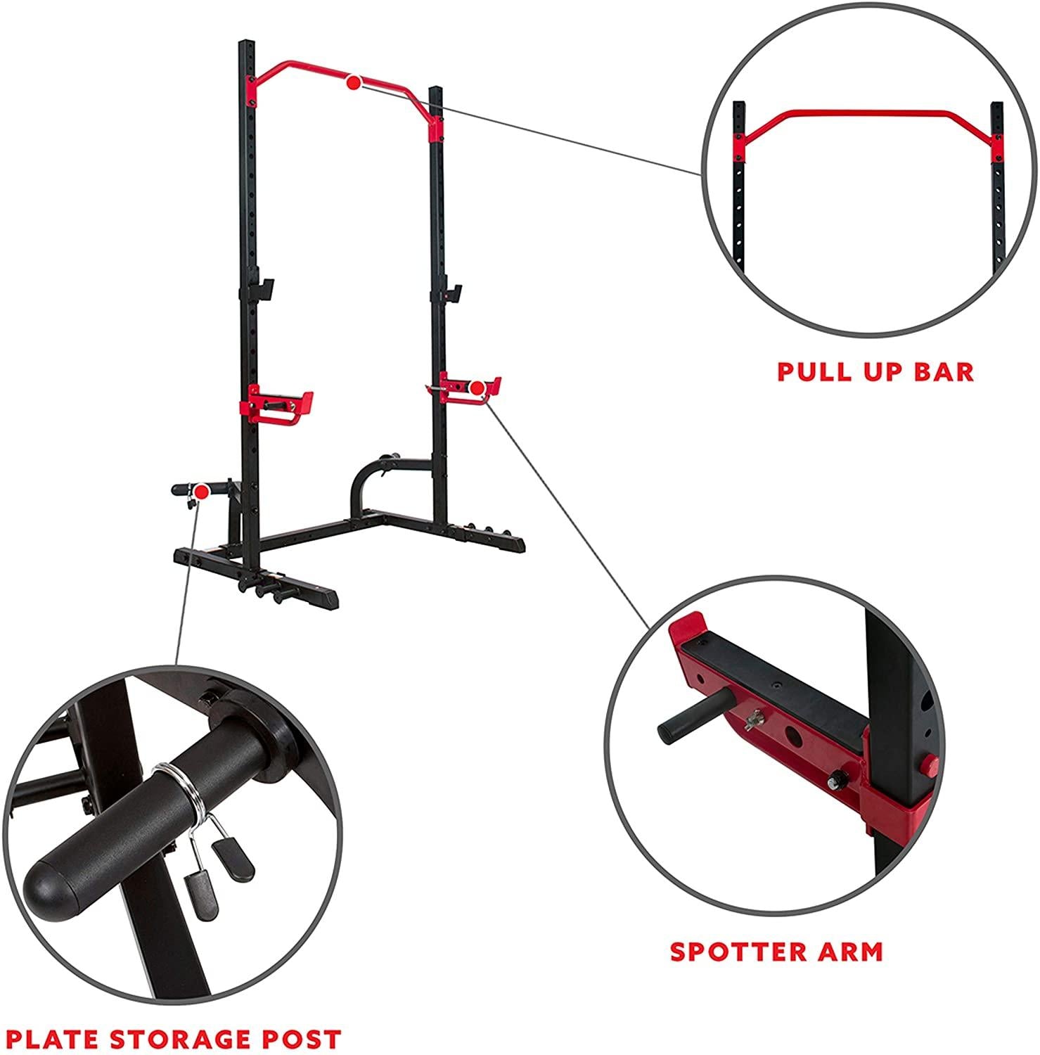 Sunny Health &amp; Fitness Power Zone Squat Stand Rack Power Ca- SF-XF9931, Black/Red