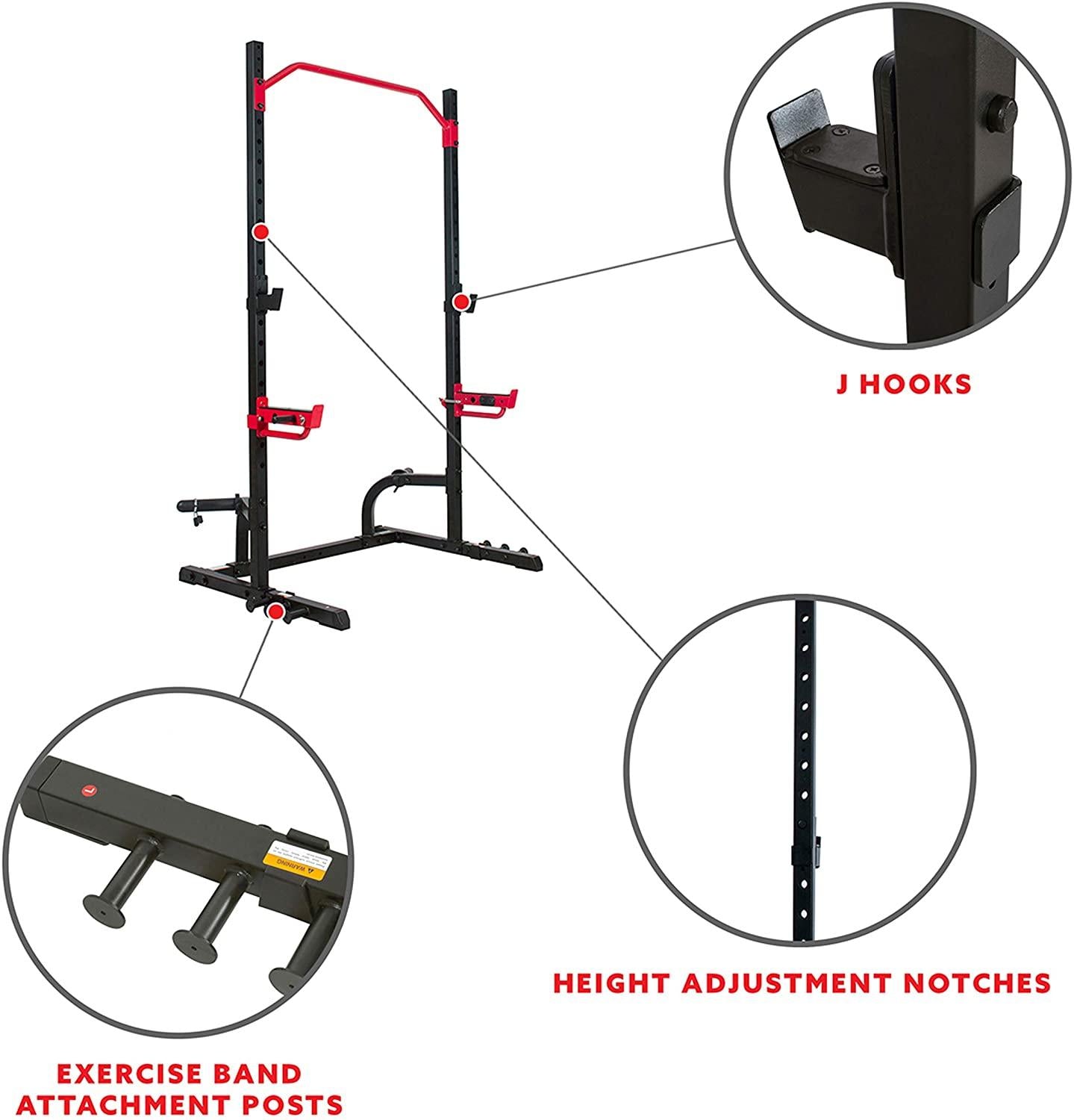 Sunny Health &amp; Fitness Power Zone Squat Stand Rack Power Ca- SF-XF9931, Black/Red