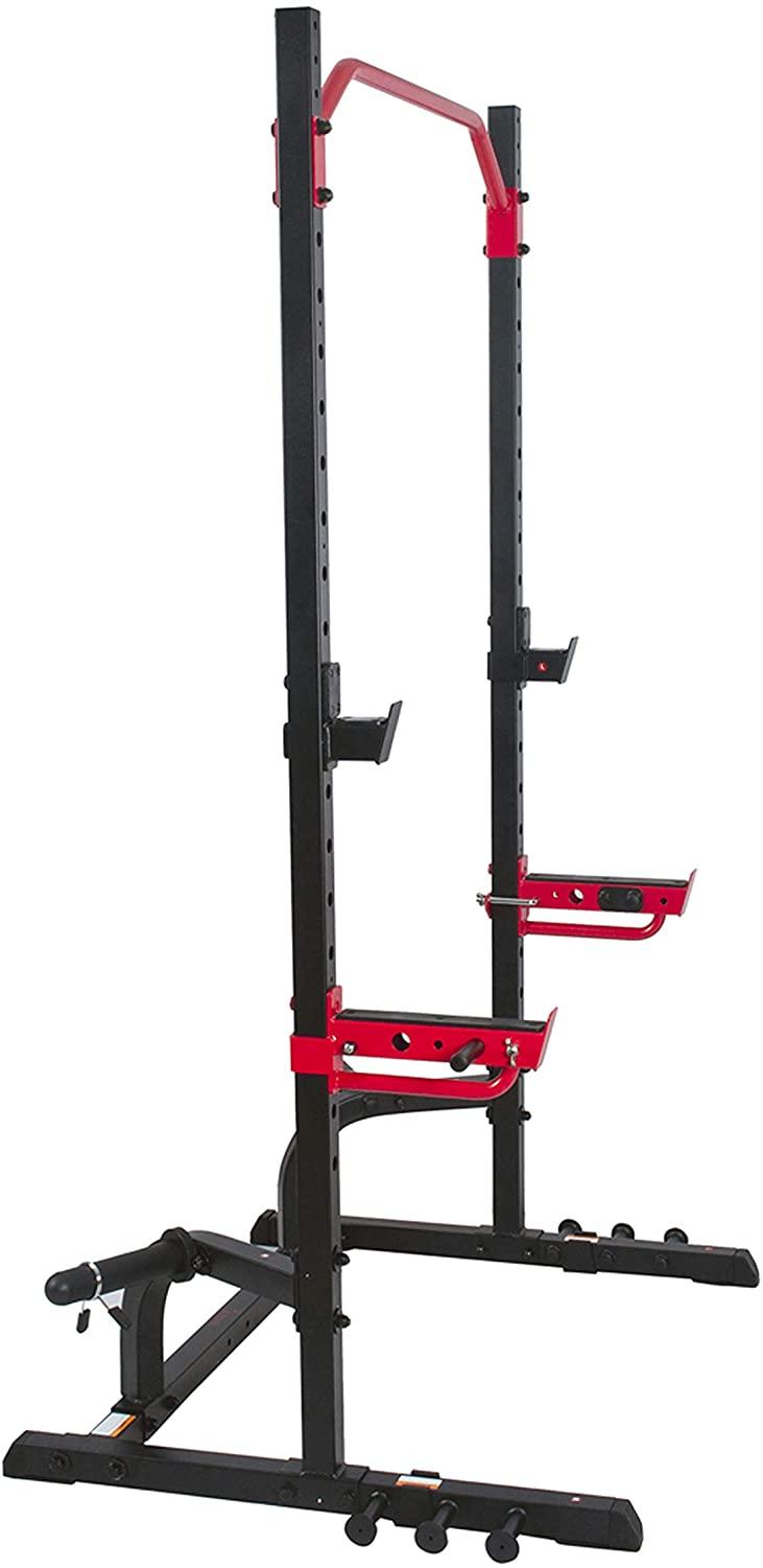 Sunny Health &amp; Fitness Power Zone Squat Stand Rack Power Ca- SF-XF9931, Black/Red