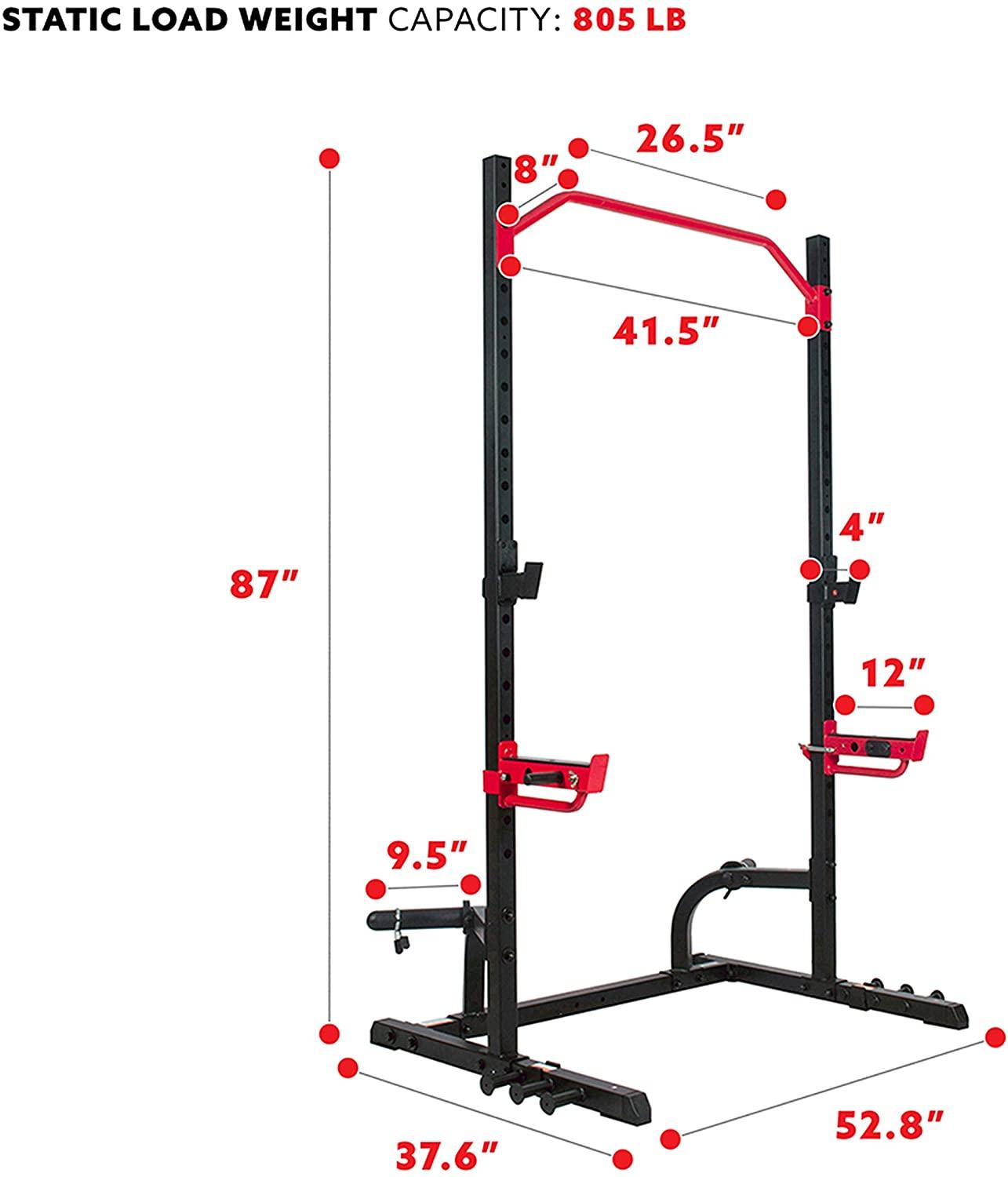 Sunny Health &amp; Fitness Power Zone Squat Stand Rack Power Ca- SF-XF9931, Black/Red