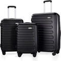 Luggage, 3 Piece Set Suitcase with Spinner wheels, Hardshell, Lightweight, TSA Lock (Black)