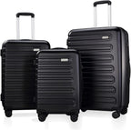 Luggage, 3 Piece Set Suitcase with Spinner wheels, Hardshell, Lightweight, TSA Lock (Black)