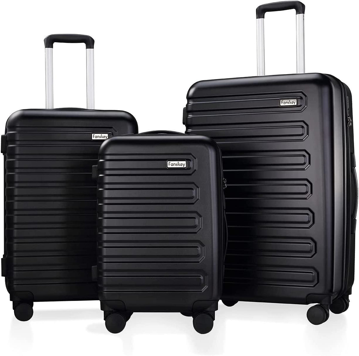 Luggage, 3 Piece Set Suitcase with Spinner wheels, Hardshell, Lightweight, TSA Lock (Black)