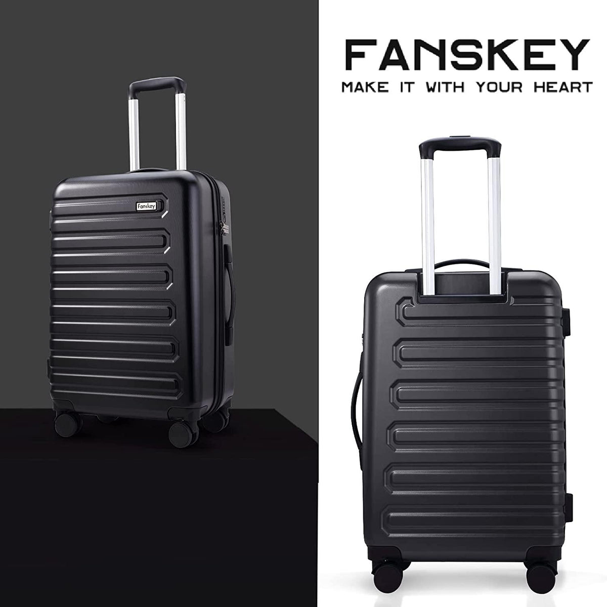 Luggage, 3 Piece Set Suitcase with Spinner wheels, Hardshell, Lightweight, TSA Lock (Black)