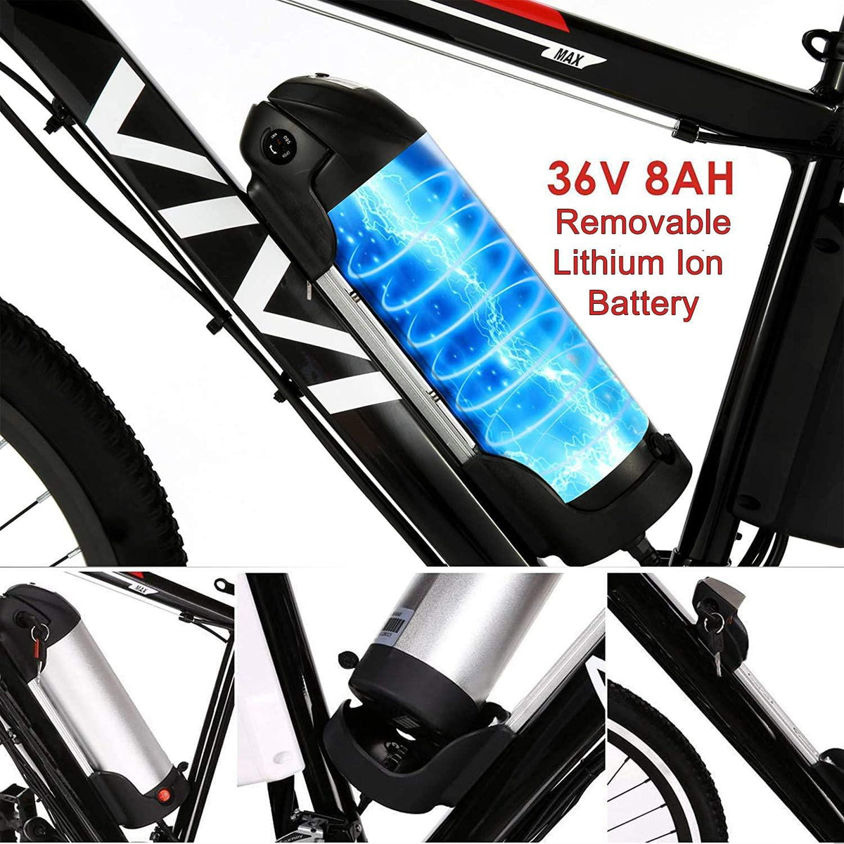 Vivi 26" Electric Bike Ebike,350W Electric Mountain Bike,Adult Electric Bicycles with Removable 36V 8Ah Battery,Professional 21 Speed Electric Bicycle,20 MPH &amp; 35 Miles Range,3 WorModes