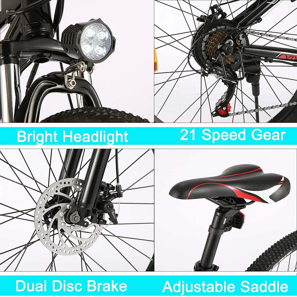 Vivi 26" Electric Bike Ebike,350W Electric Mountain Bike,Adult Electric Bicycles with Removable 36V 8Ah Battery,Professional 21 Speed Electric Bicycle,20 MPH &amp; 35 Miles Range,3 WorModes
