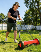 14-Inch Hand Push Reel Lawn Mower, 5-Blade Manual Push Lawnmower, 0.4-4" Adjustable Cutting Height, Lightweight for Small/Medium Yards, Easy Assembly, Compact &amp; Quiet, Red