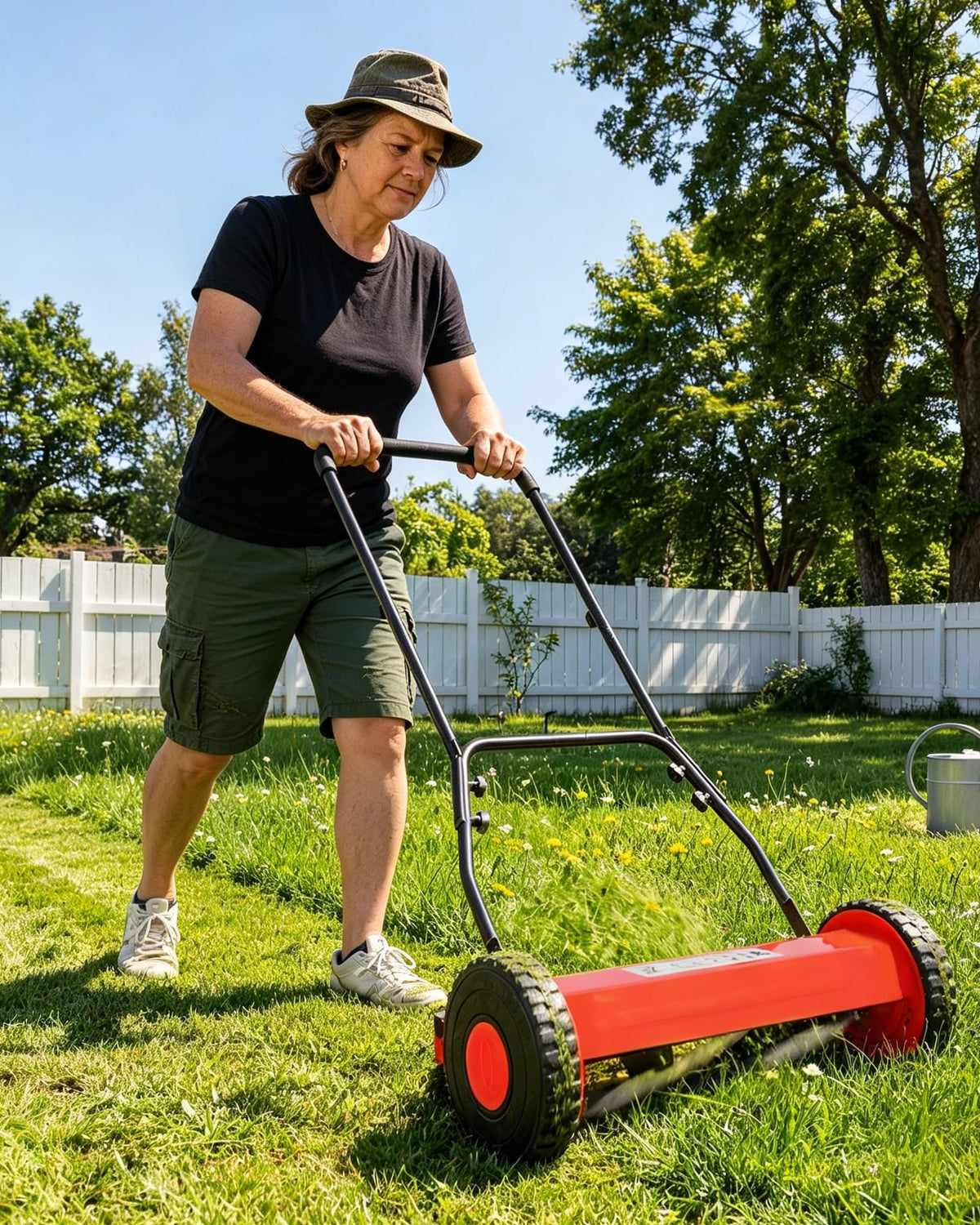 14-Inch Hand Push Reel Lawn Mower, 5-Blade Manual Push Lawnmower, 0.4-4" Adjustable Cutting Height, Lightweight for Small/Medium Yards, Easy Assembly, Compact &amp; Quiet, Red