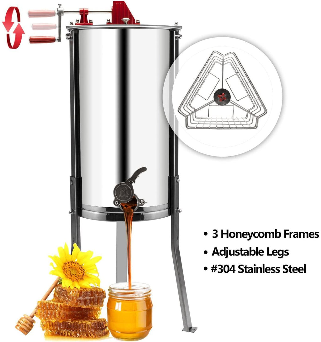 vingli upgraded 3 frame honey extractor separator, food grade stainless steel honeycomb spinner drum manual crank with adjustable height stands,beekeeping pro extraction apiary centrifuge equipment