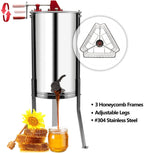vingli upgraded 3 frame honey extractor separator, food grade stainless steel honeycomb spinner drum manual crank with adjustable height stands,beekeeping pro extraction apiary centrifuge equipment