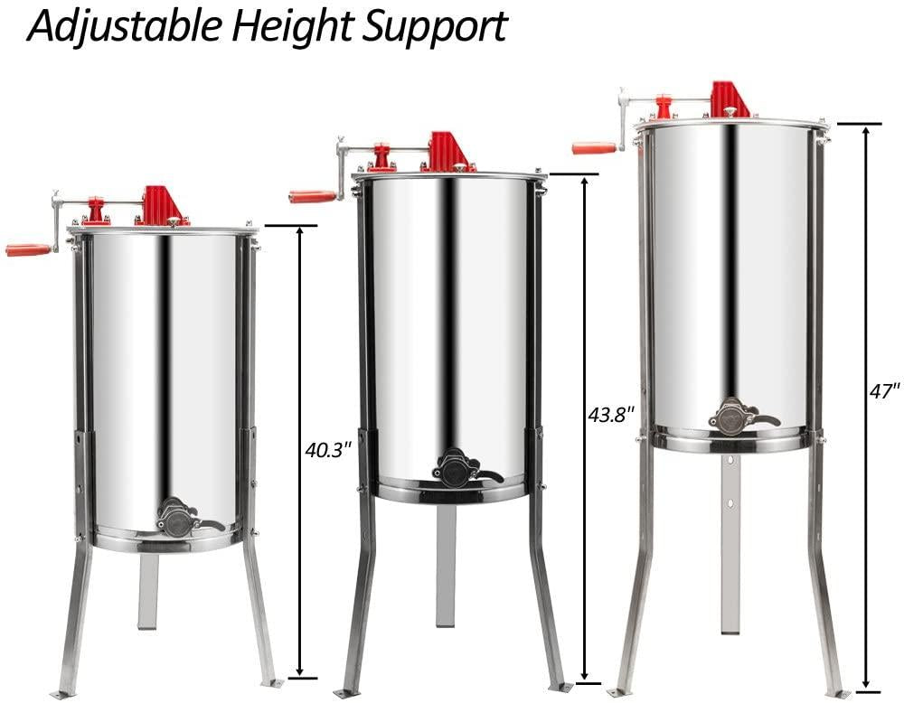 vingli upgraded 3 frame honey extractor separator, food grade stainless steel honeycomb spinner drum manual crank with adjustable height stands,beekeeping pro extraction apiary centrifuge equipment