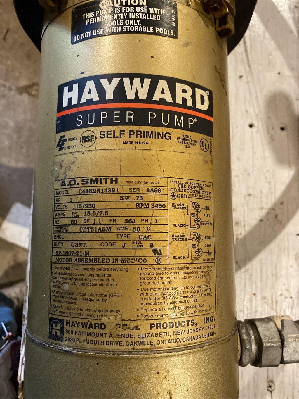 hayward super 1 hp in-ground pool pump self priming sp-1607-z1-m