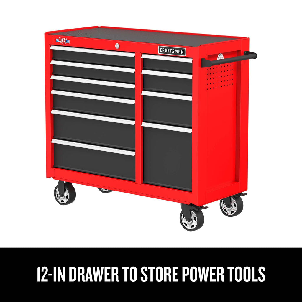 41" Rolling Tool Chest, 10-Drawer Steel Tool Cabinet with Drawer Trays and Paper Towel Holder (CMST341102RB)