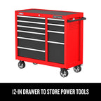 41" Rolling Tool Chest, 10-Drawer Steel Tool Cabinet with Drawer Trays and Paper Towel Holder (CMST341102RB)