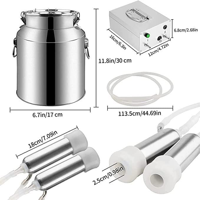 hsosk milking machine for sheep cow 7l/14l portable stainless steel electric milking machine double head goat milking supplies with milking bucket for family farm
