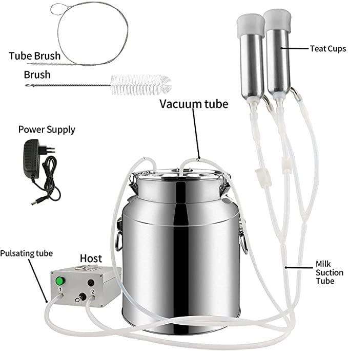 electric cattle milking machine 14l stainless steel pulsation milking vacuum pump, goat milking machine parts milking supplies for donkey sheep cow horse